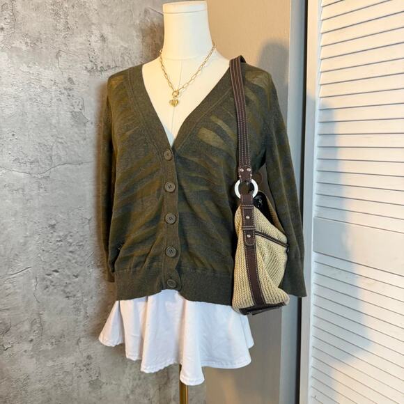 Green New York & Company animal print button up cardigan - Picture 3 of 6